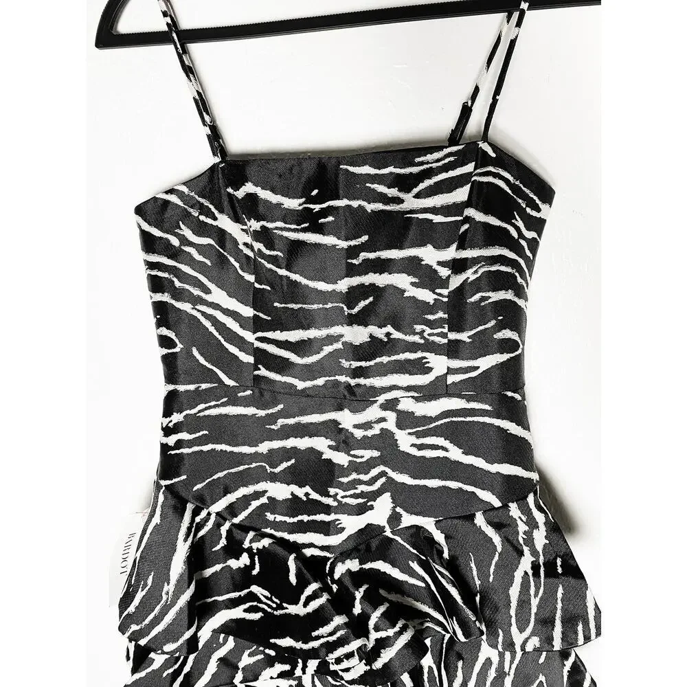 Bardot Women's Zebra Frill Dress Cocktail Mini Adjustable Straps Black White NWT
